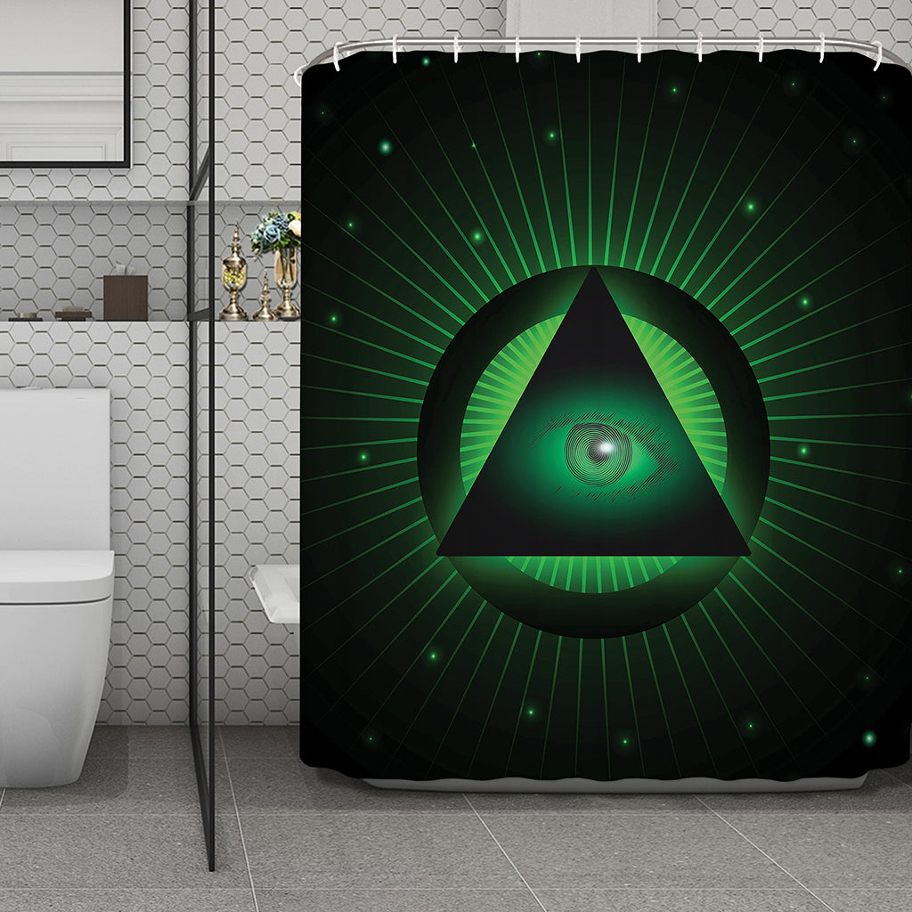 Green Masonic Eye Print Polyester Shower Curtain
