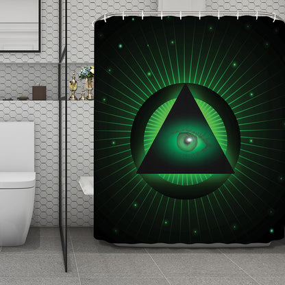 Green Masonic Eye Print Polyester Shower Curtain