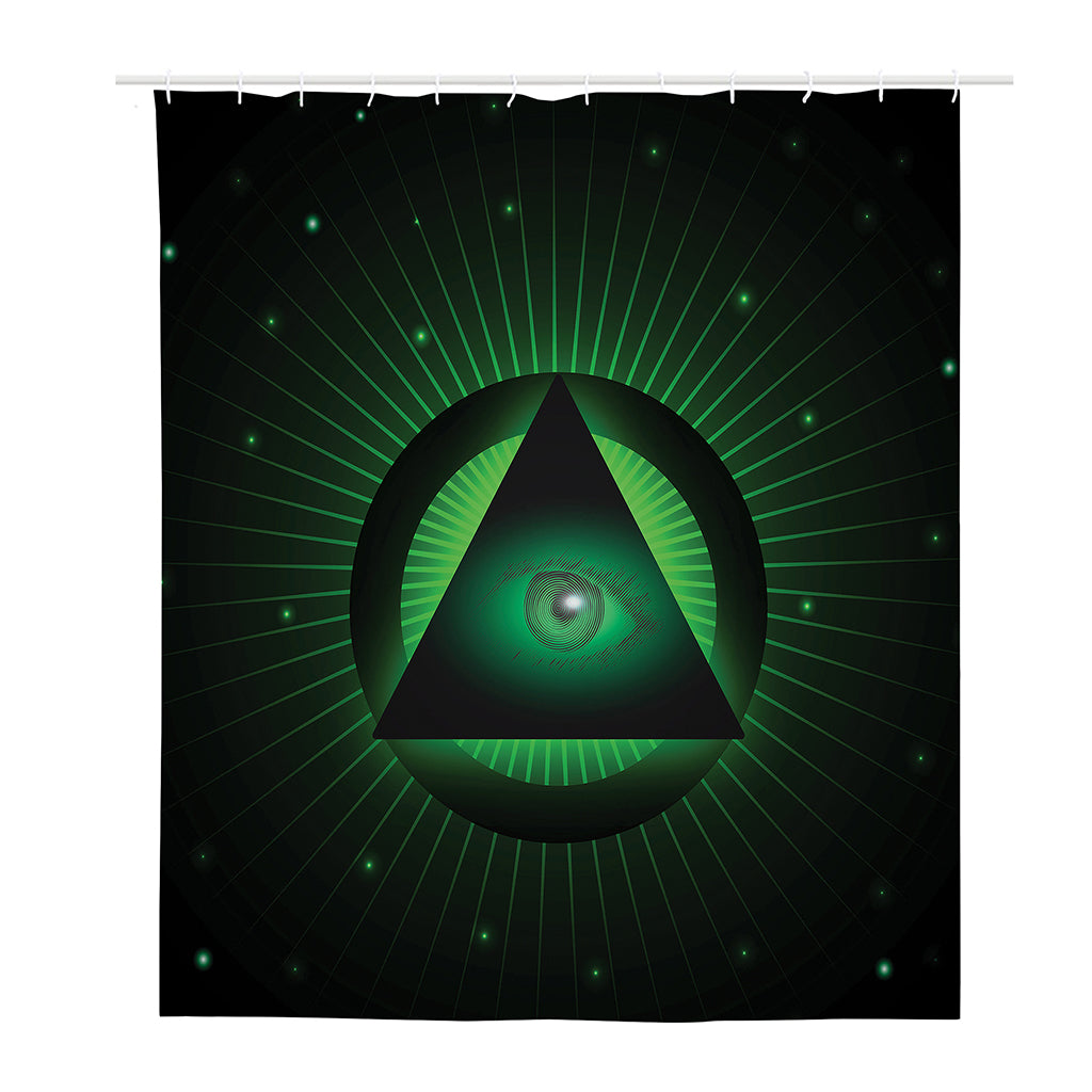 Green Masonic Eye Print Polyester Shower Curtain