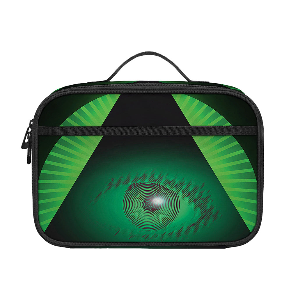 Green Masonic Eye Print Portable Lunch Bag