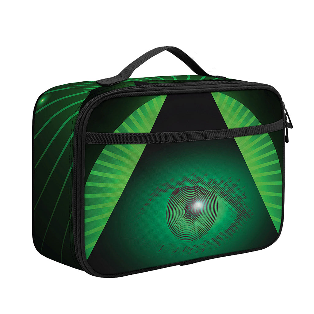 Green Masonic Eye Print Portable Lunch Bag