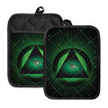 Green Masonic Eye Print Pot Holders With Pocket