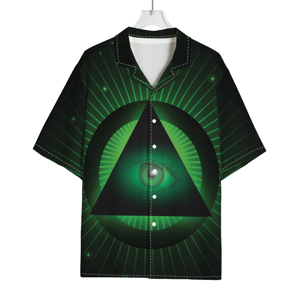 Green Masonic Eye Print Rayon Hawaiian Shirt