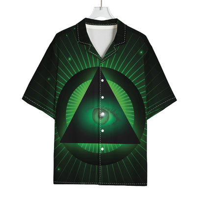 Green Masonic Eye Print Rayon Hawaiian Shirt