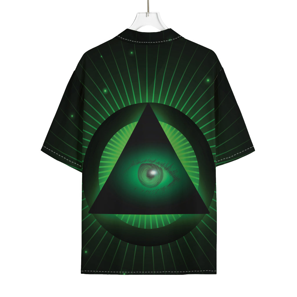 Green Masonic Eye Print Rayon Hawaiian Shirt