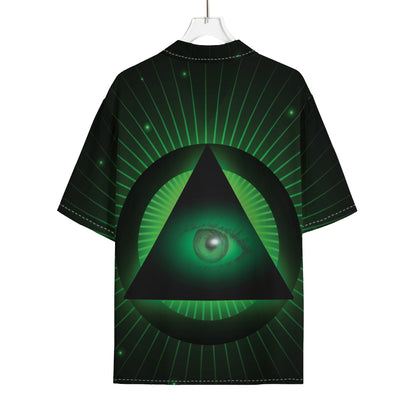 Green Masonic Eye Print Rayon Hawaiian Shirt