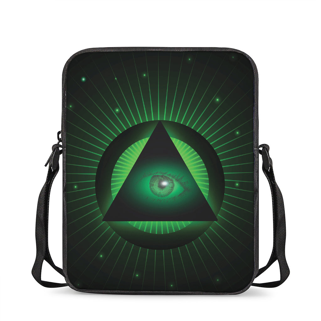 Green Masonic Eye Print Rectangular Crossbody Bag