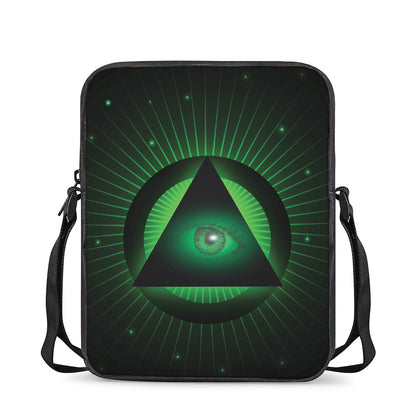 Green Masonic Eye Print Rectangular Crossbody Bag