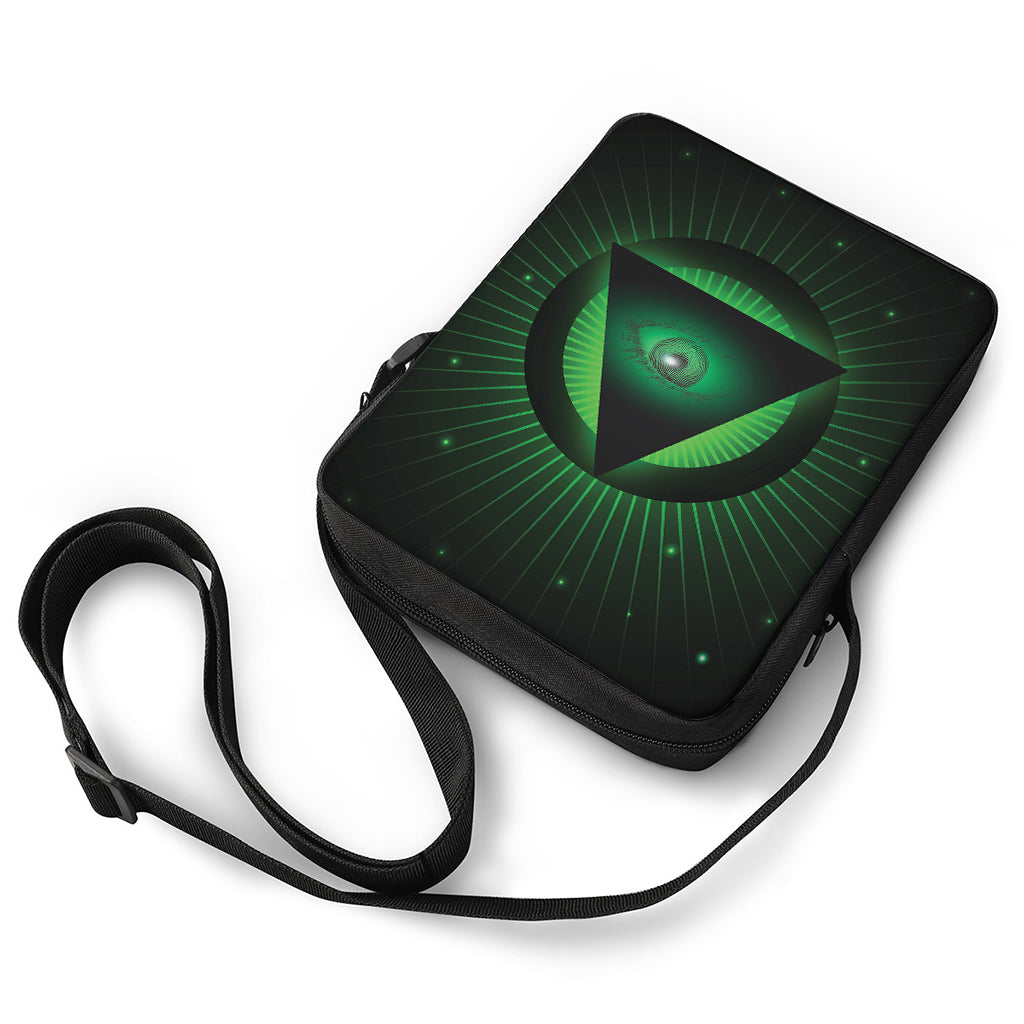 Green Masonic Eye Print Rectangular Crossbody Bag