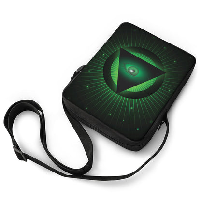 Green Masonic Eye Print Rectangular Crossbody Bag