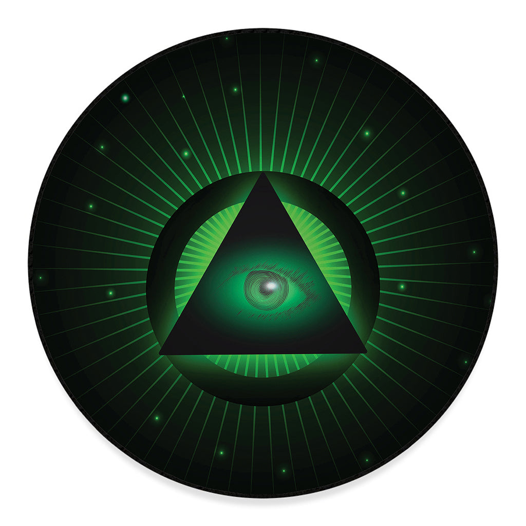 Green Masonic Eye Print Round Floor Mat