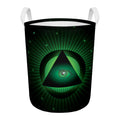 Green Masonic Eye Print Round Laundry Basket