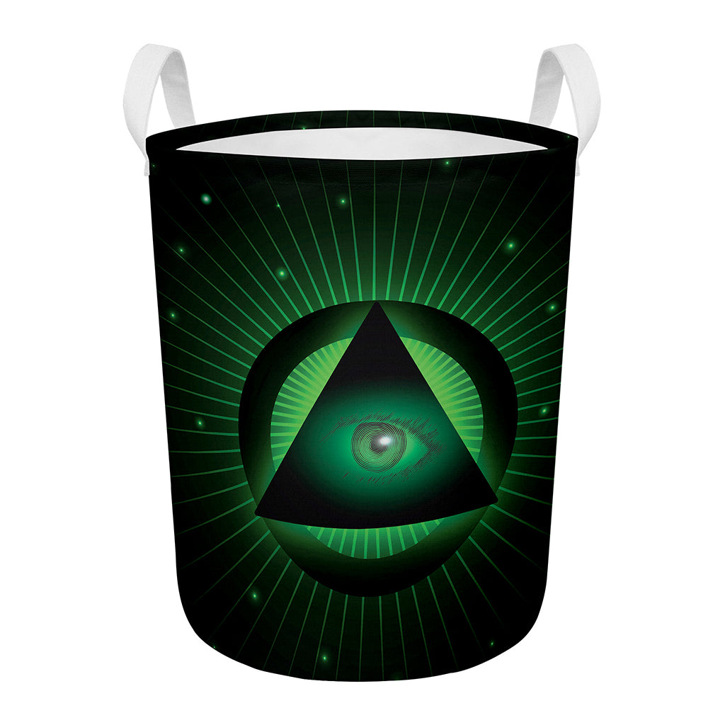 Green Masonic Eye Print Round Laundry Basket