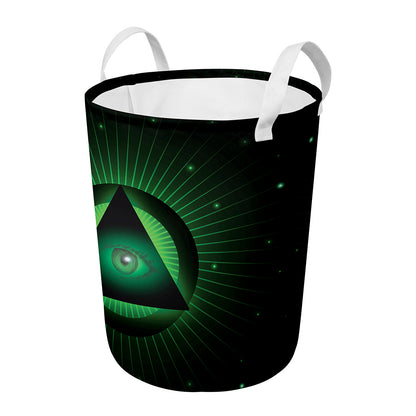 Green Masonic Eye Print Round Laundry Basket