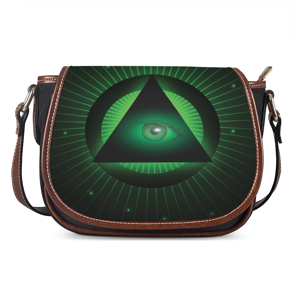 Green Masonic Eye Print Saddle Bag