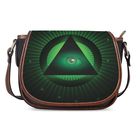 Green Masonic Eye Print Saddle Bag