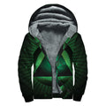 Green Masonic Eye Print Sherpa Lined Zip Up Hoodie