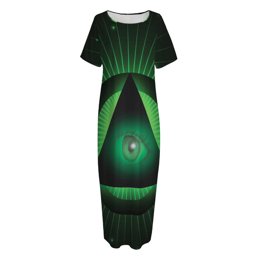 Green Masonic Eye Print Short Sleeve Long Nightdress