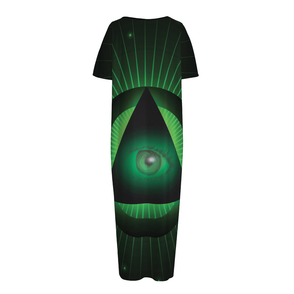 Green Masonic Eye Print Short Sleeve Long Nightdress
