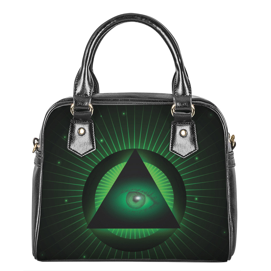Green Masonic Eye Print Shoulder Handbag