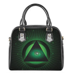 Green Masonic Eye Print Shoulder Handbag