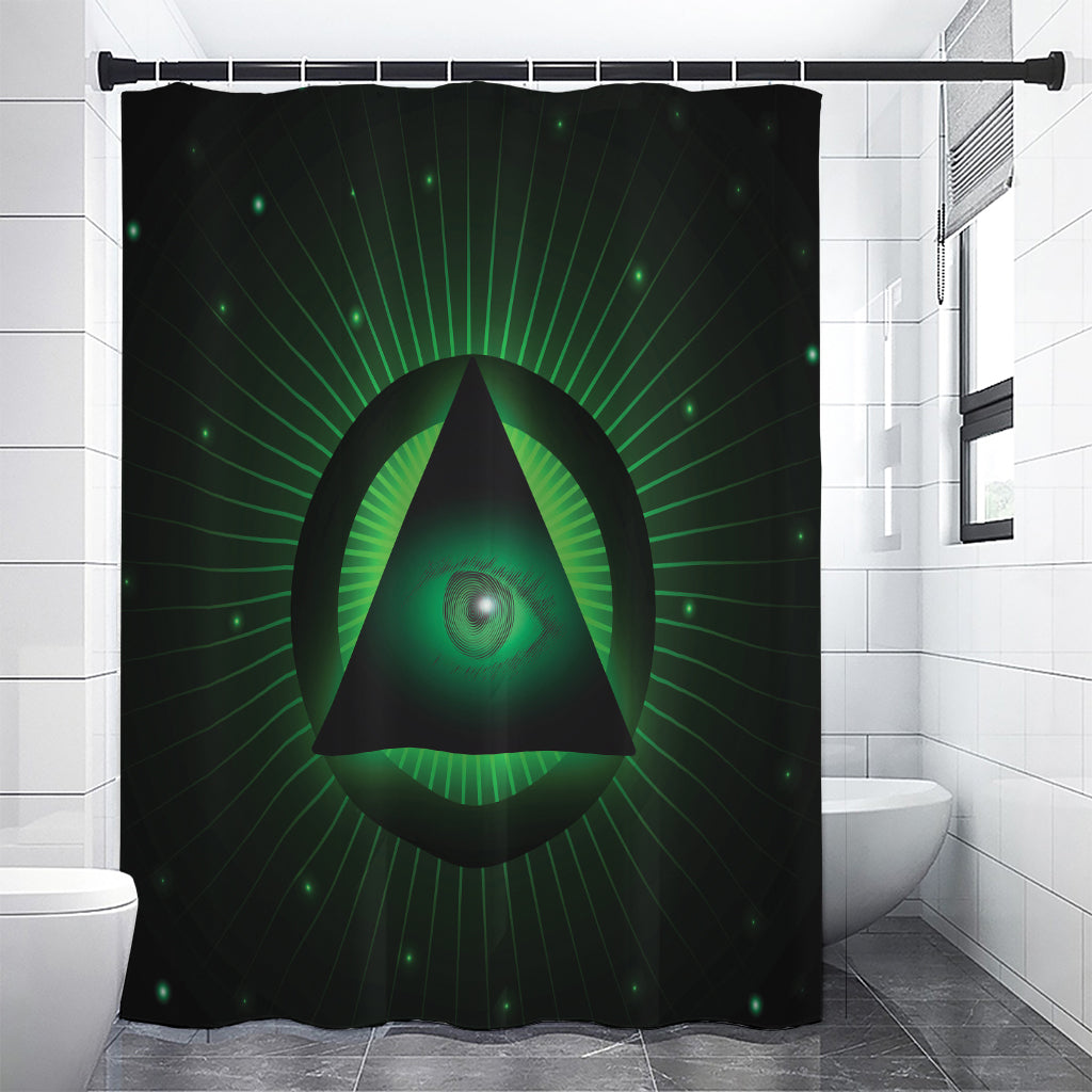 Green Masonic Eye Print Shower Curtain