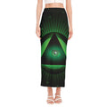 Green Masonic Eye Print Side Slit Maxi Skirt