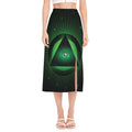 Green Masonic Eye Print Side Slit Midi Skirt
