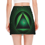 Green Masonic Eye Print Side Slit Mini Skirt
