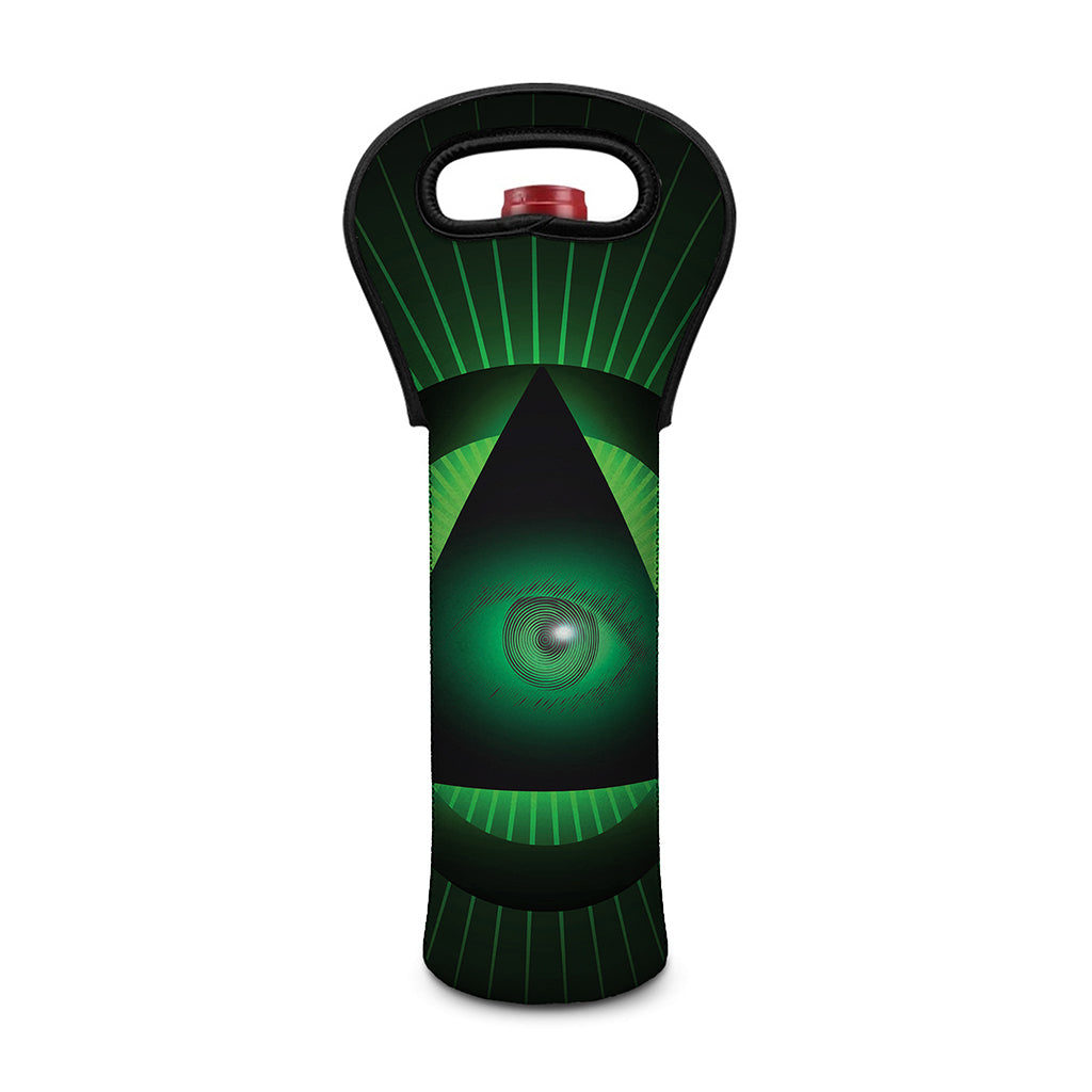 Green Masonic Eye Print Single Neoprene Wine Tote
