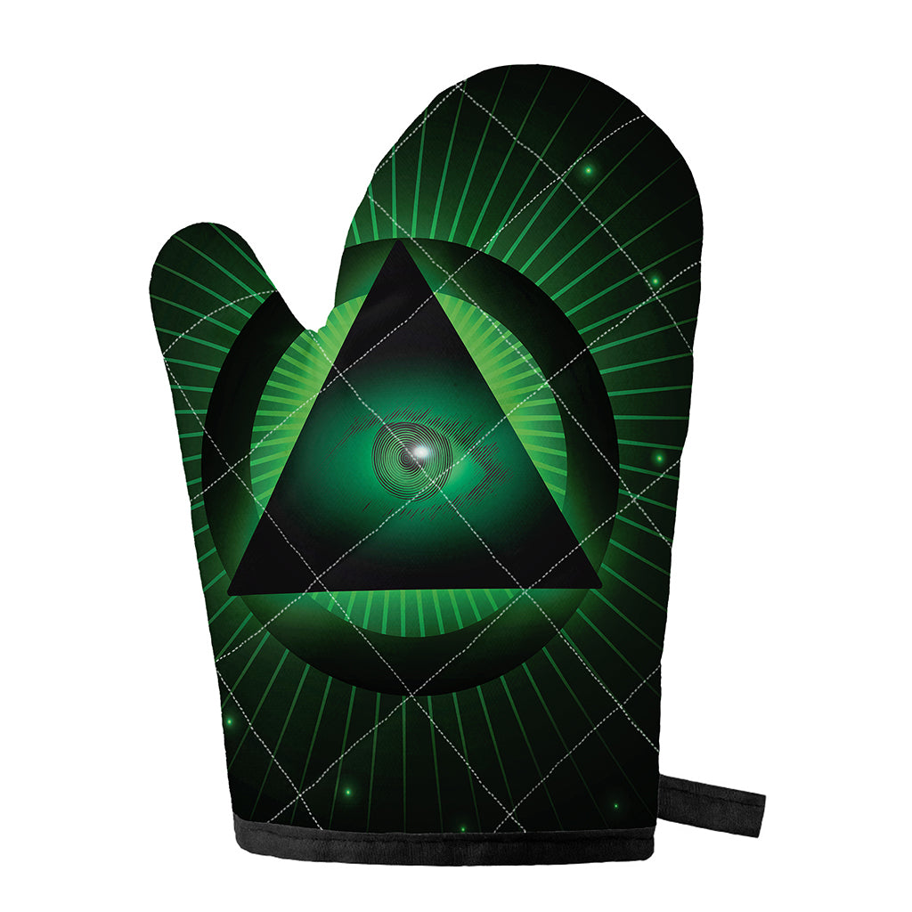 Green Masonic Eye Print Single Oven Mitt