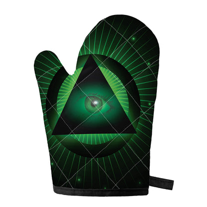 Green Masonic Eye Print Single Oven Mitt