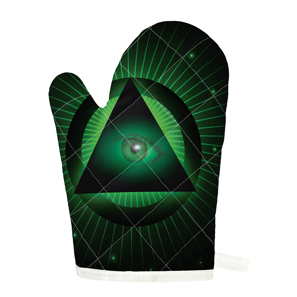 Green Masonic Eye Print Single Oven Mitt