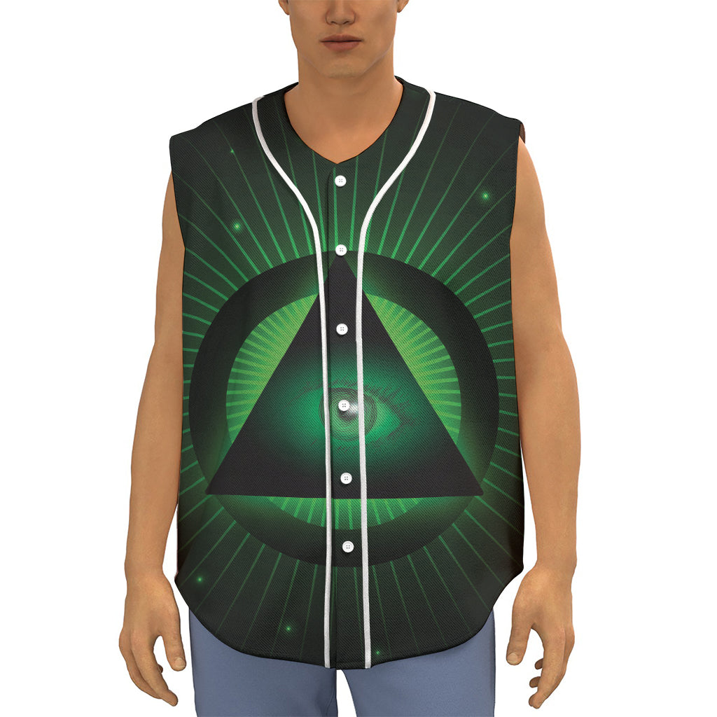 Green Masonic Eye Print Sleeveless Baseball Jersey