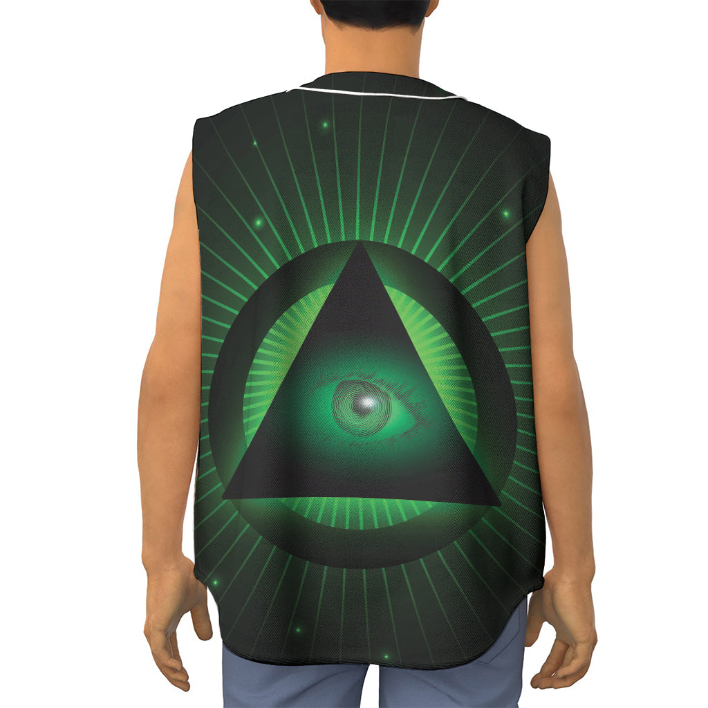 Green Masonic Eye Print Sleeveless Baseball Jersey