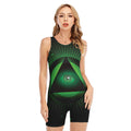 Green Masonic Eye Print Sleeveless One Piece Swimsuit