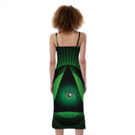 Green Masonic Eye Print Slim Fit Midi Cami Dress