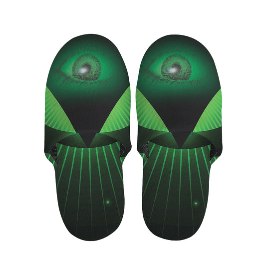 Green Masonic Eye Print Slippers