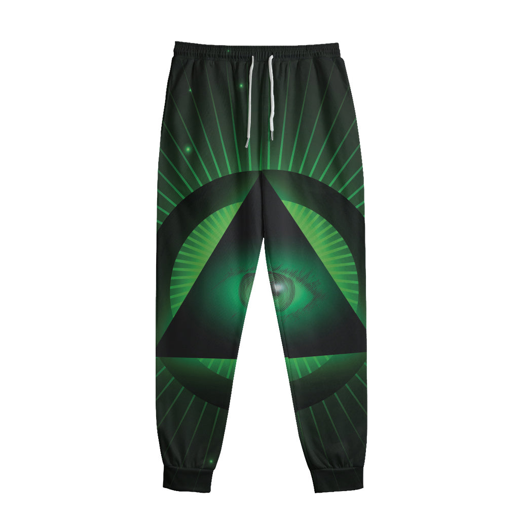 Green Masonic Eye Print Sweatpants