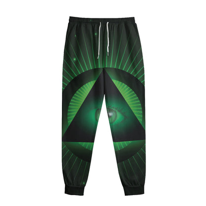 Green Masonic Eye Print Sweatpants