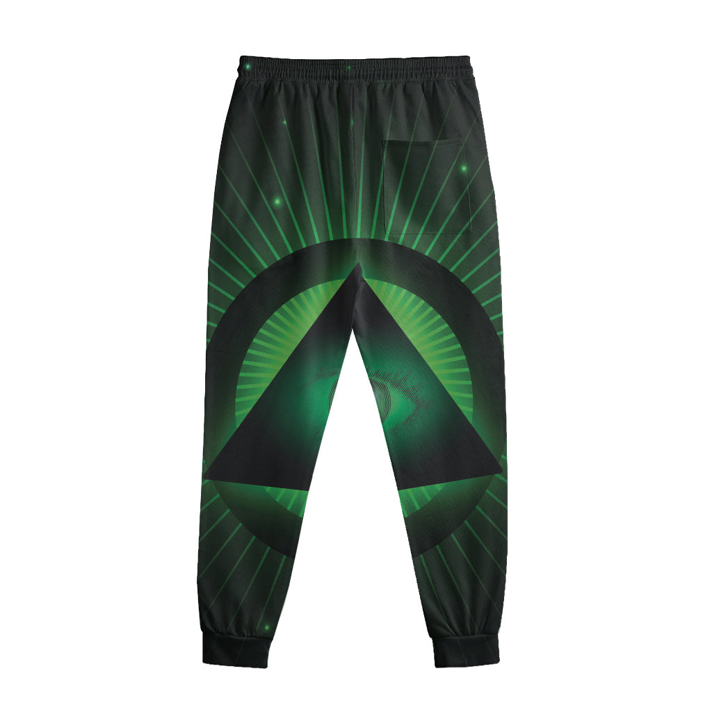 Green Masonic Eye Print Sweatpants