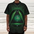 Green Masonic Eye Print Textured Short Sleeve Shirt