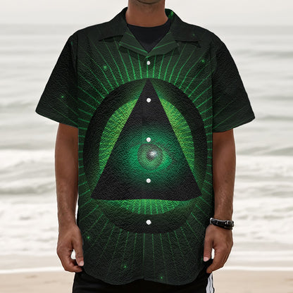 Green Masonic Eye Print Textured Short Sleeve Shirt