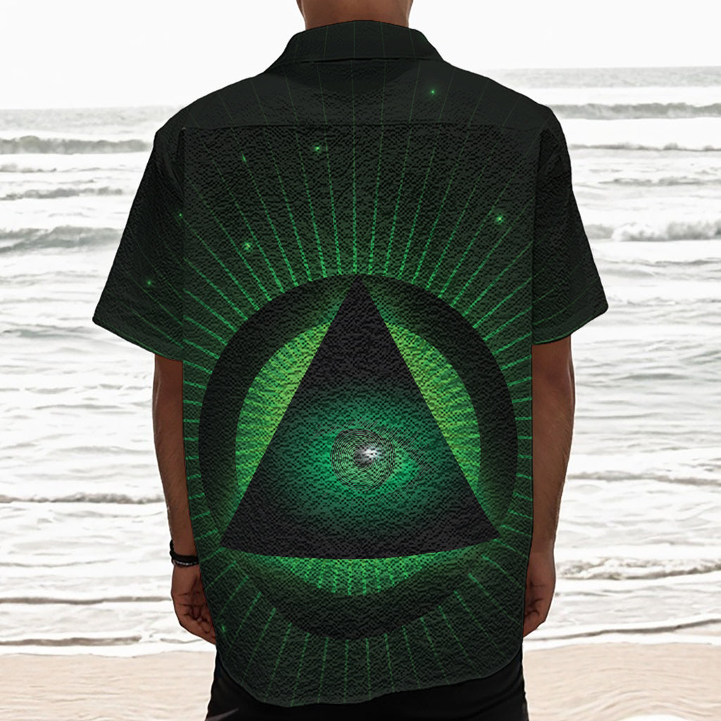 Green Masonic Eye Print Textured Short Sleeve Shirt