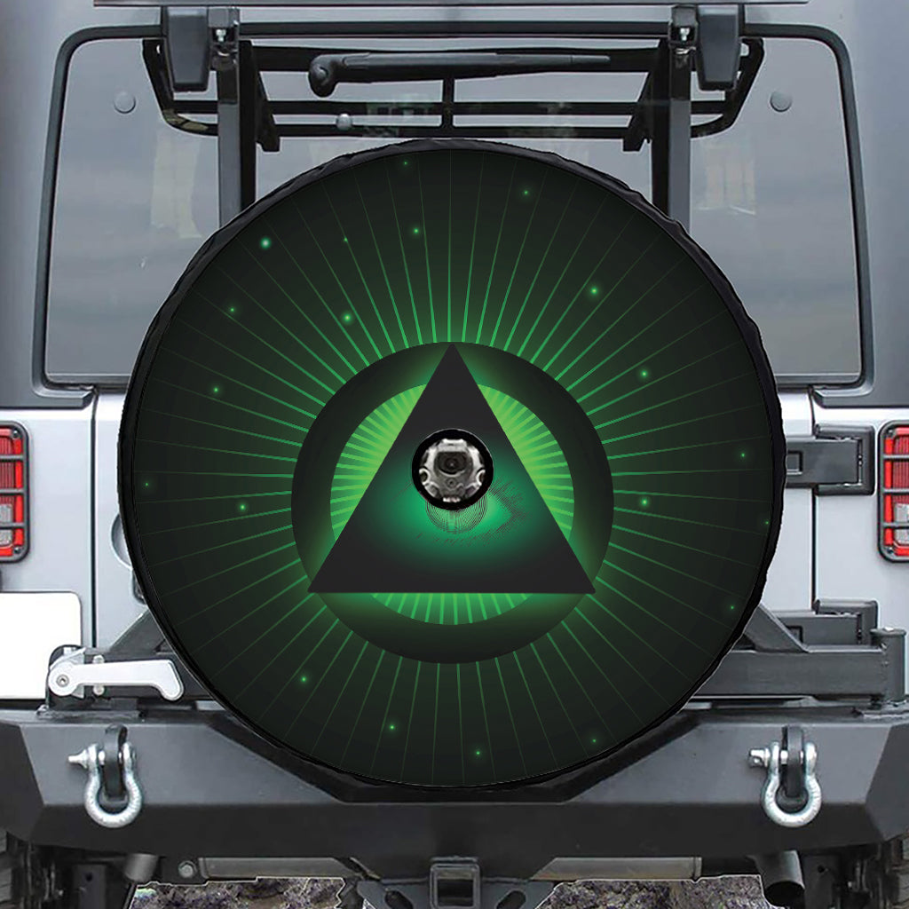 Green Masonic Eye Print Tire Cover With Camera Hole