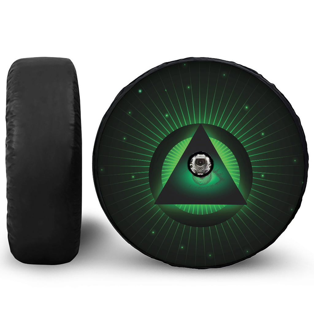 Green Masonic Eye Print Tire Cover With Camera Hole
