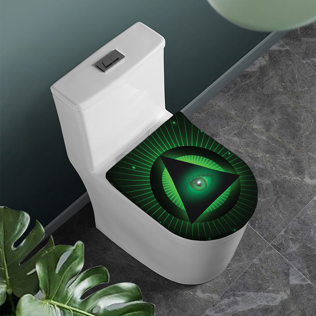 Green Masonic Eye Print Toilet Lid Cover