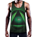 Green Masonic Eye Print Men's Workout Tank Top