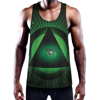 Green Masonic Eye Print Training Tank Top