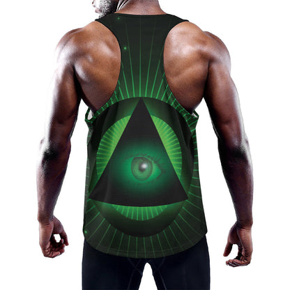 Green Masonic Eye Print Training Tank Top